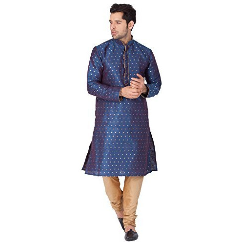 Vastramay Vm Mens Silk Blend Egyptian Blue Kurta Pyjama Set - Classic Ethnic Attire For Timeless Style And Cultural Celebrations_Vasmk023Bunprg_44