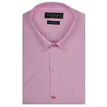 Accox Men's Half Sleeves Formal Regular Fit Cotton Plain Shirt(Go489) (40) Pink
