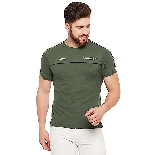 Cantabil Cotton Blend Olive Regular Fit Printed Round Neck Half Sleeve Casual T-Shirt For Men | Half Sleeves T-Shirts For Men | Mens Round Neck Printed T-Shirt (Mtsh00256_Olive_Xl)