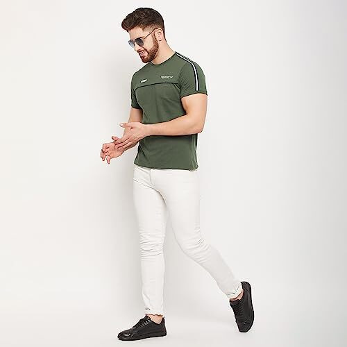Cantabil Cotton Blend Olive Regular Fit Printed Round Neck Half Sleeve Casual T-Shirt For Men | Half Sleeves T-Shirts For Men | Mens Round Neck Printed T-Shirt (Mtsh00256_Olive_Xl)