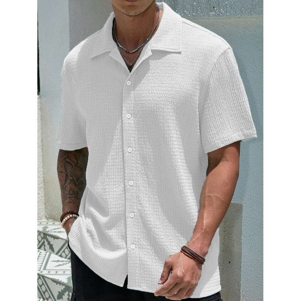 Babirusa Popcorn Half Sleeve Casual Shirt For Men | Trendy Shirt For Men | Casual Shirt For Men | Bubble Shirt For Men | Mens Casual Half Sleeve Shirt White