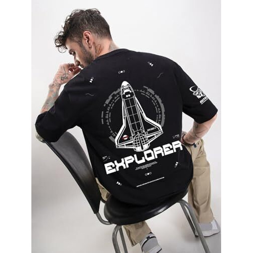 Bewakoof Official Nasa Merchandise Men's Graphic Print Oversized Fit Half Sleeve Round Neck Cotton T-Shirt