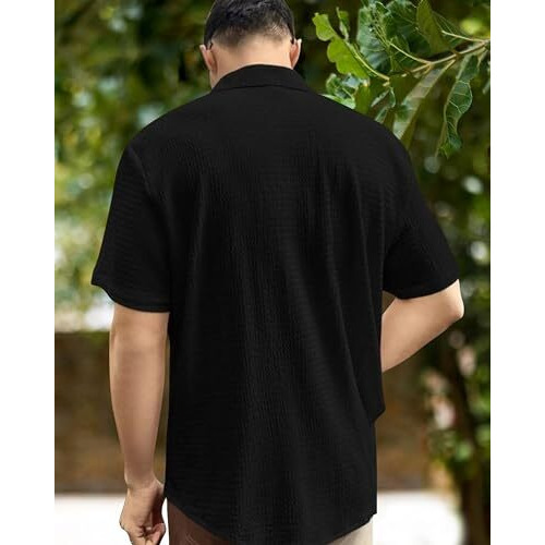 I Enterprise Men's Regular Fit Solid Soft Touch Cotton Casual Shirt Design With Spread Collar & Half Sleeve (Pack Of 2) Color_White&Black Size -Large