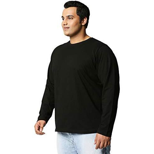 Bewakoof Men's Solid 100% Cotton Plus Size T-Shirt - Regular Fit, Round Neck, Full Sleeves