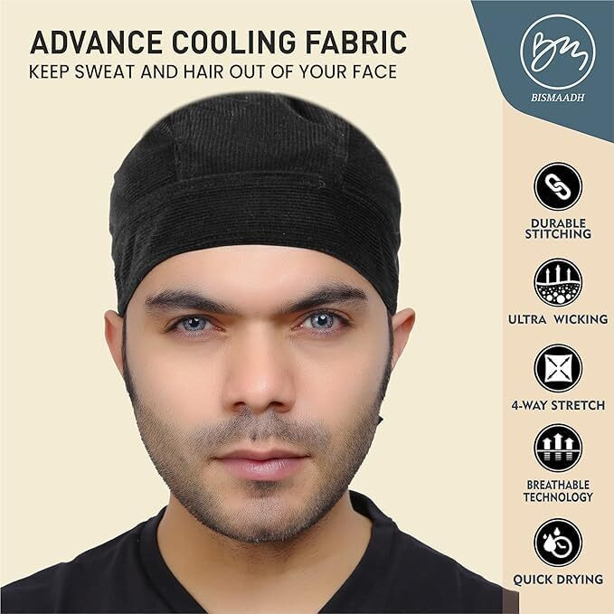 Bismaadh 5 Pack Head Wrap Skull Cap For Men & Women - Sweat Wicking Hemet Liner Beanie Bandana Fishing Outdoor Activity Multicolour