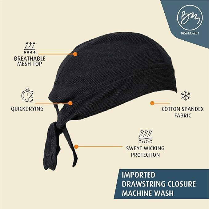 Bismaadh 5 Pack Head Wrap Skull Cap For Men & Women - Sweat Wicking Hemet Liner Beanie Bandana Fishing Outdoor Activity Multicolour