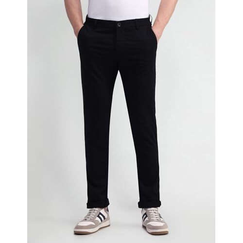 Arrow Men's Solid Slim Fit Acrylic Casual Trouser (Ascbtro0002_Black_32)
