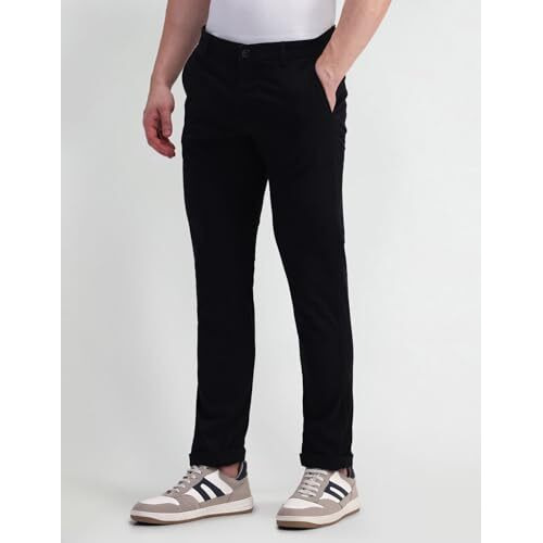 Arrow Men's Solid Slim Fit Acrylic Casual Trouser (Ascbtro0002_Black_32)