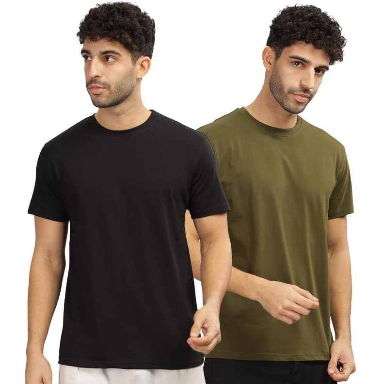 Xenovaurban Unisex Regular Cotton Combo Of 2 Solid Black-Ogreen Color Tshirt, Size L