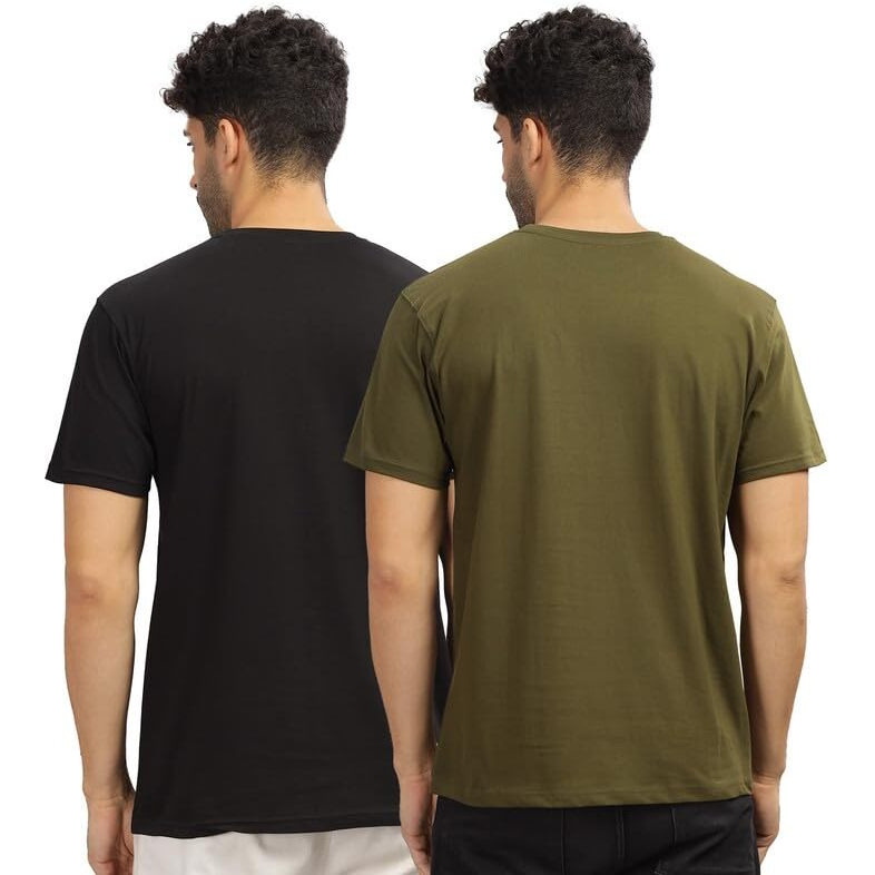 Xenovaurban Unisex Regular Cotton Combo Of 2 Solid Black-Ogreen Color Tshirt, Size L