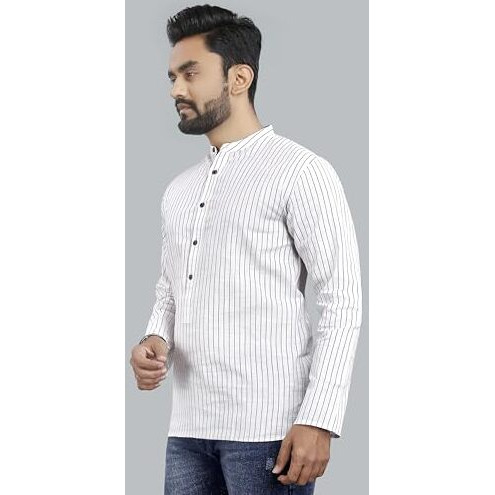 Elyyork Men's Casual Kurta || Printed Cotton Kurta For Men || Short Kurta For Men|Cb-Kurta-01*M White