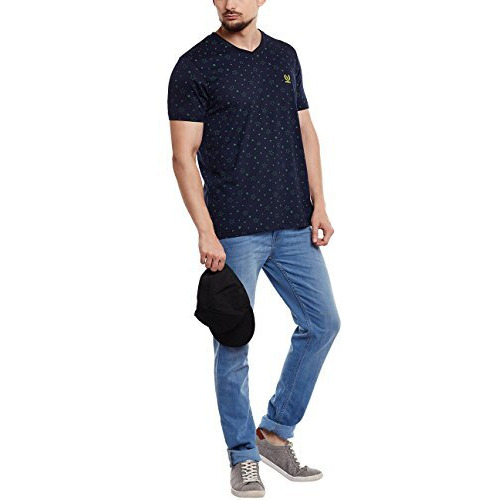 Mack Jonney Men Regular Fit Tshirts Blue Xx-Large Pack Of 1-V-Print-No.1-01-Nvy-Xxl