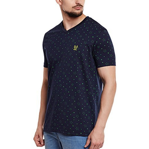 Mack Jonney Men Regular Fit Tshirts Blue Xx-Large Pack Of 1-V-Print-No.1-01-Nvy-Xxl