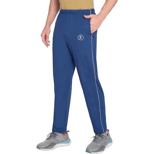 Btag Mens Regular Fit Comfortable Cotton Track Mid Rise Pants With Both Side Zipper Pocket |Stretchable & Dry Fit Track Pants|Pack Of 1 (Blue_L)