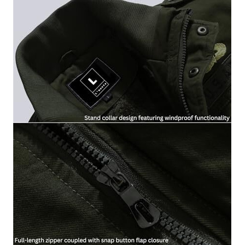 L'Monte Men's Imported Tactical Military-Style Cotton Winter Cargo Jacket Standard Length Fleece Lining, Secure Pockets, Windproof Design, And Warm Durable Outdoor Coat (L, Black)