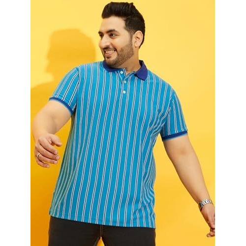 Bigbanana Plus Size Men's Regular Fit Striped Polo Tshirt (Satordi,Blue,4Xl)