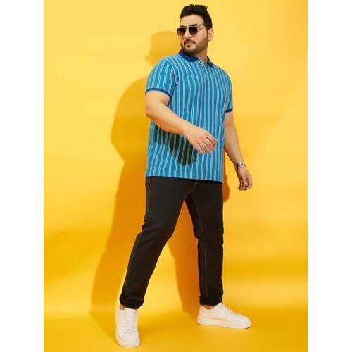 Bigbanana Plus Size Men's Regular Fit Striped Polo Tshirt (Satordi,Blue,4Xl)