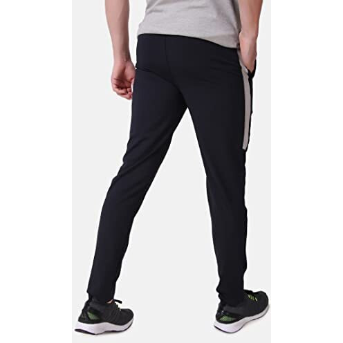 Fitinc Lycra Slim Fit Lower For Men With Zipper Pockets | Stretchable Sweatpants For Men | Dry Fit Casual & Gym Track Pant  Navy Blue, Large