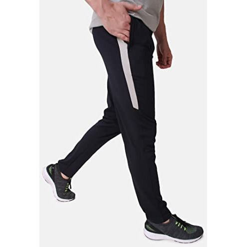 Fitinc Lycra Slim Fit Lower For Men With Zipper Pockets | Stretchable Sweatpants For Men | Dry Fit Casual & Gym Track Pant  Navy Blue, Large