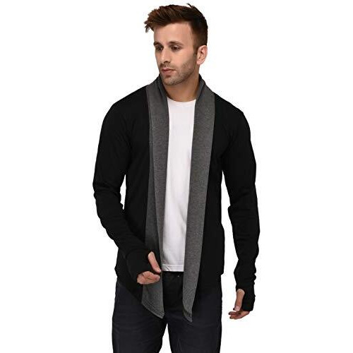 Denimholic Men's Cotton Open Neck Cardigan (St-11-Bc-M_Black_Medium)