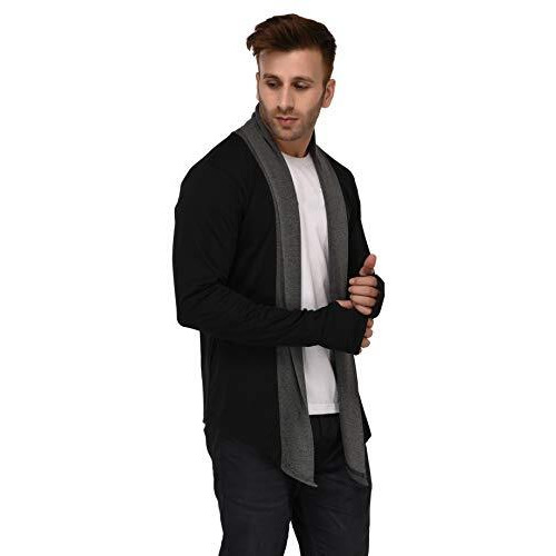 Denimholic Men's Cotton Open Neck Cardigan (St-11-Bc-M_Black_Medium)