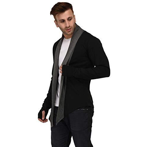 Denimholic Men's Cotton Open Neck Cardigan (St-11-Bc-M_Black_Medium)