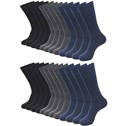 Balenzia Men's Classic Solid-Colored Formal Business Wear Crew Length Socks For Men's | Made With Fine Cotton & Spandex (Black, Navy, Dark Grey)