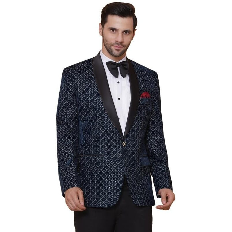 Favoroski Wedding Sequence Blazer Suit For Men | Festive Blazers For Men | Embroidered Velvet Blazer | Relaxed Fit Blazer For Men Wedding Party | Ethnic Wear Green Wedding Suit Blazer For Men