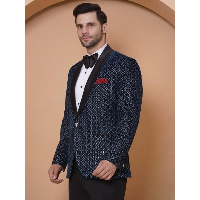 Favoroski Wedding Sequence Blazer Suit For Men | Festive Blazers For Men | Embroidered Velvet Blazer | Relaxed Fit Blazer For Men Wedding Party | Ethnic Wear Green Wedding Suit Blazer For Men