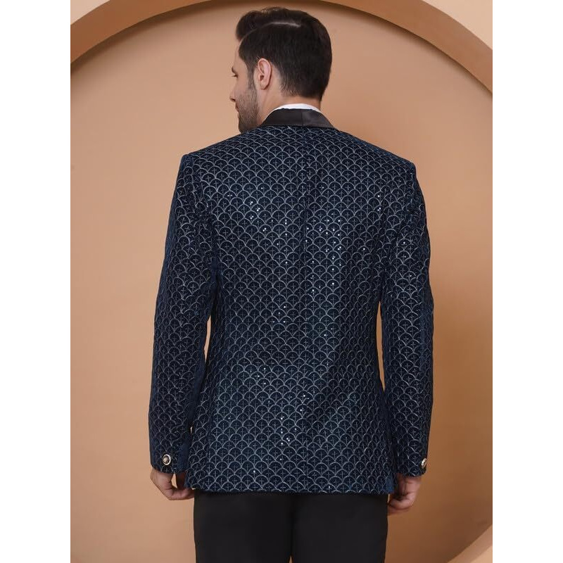 Favoroski Wedding Sequence Blazer Suit For Men | Festive Blazers For Men | Embroidered Velvet Blazer | Relaxed Fit Blazer For Men Wedding Party | Ethnic Wear Green Wedding Suit Blazer For Men