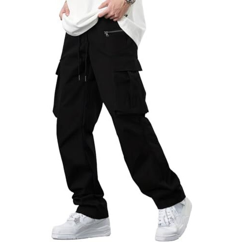 Tagdo Men's Casual Techwear Drawstring Cargo Pants Hiphop Baggy Pants (Rf-Cargo-2024-Black-34)