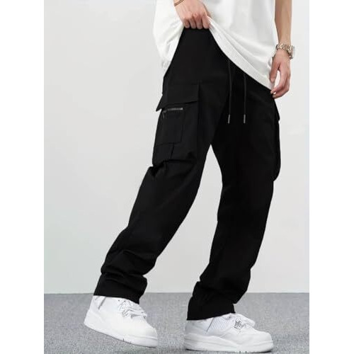 Tagdo Men's Casual Techwear Drawstring Cargo Pants Hiphop Baggy Pants (Rf-Cargo-2024-Black-34)