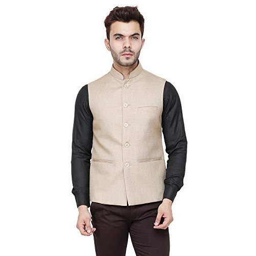 Badoliya & Sons Men's Designer Jute Nehru Jacket/Waist Coat (Beige)