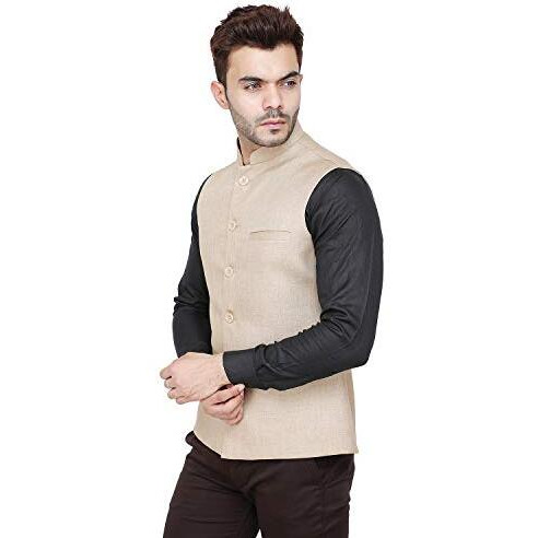 Badoliya & Sons Men's Designer Jute Nehru Jacket/Waist Coat (Beige)