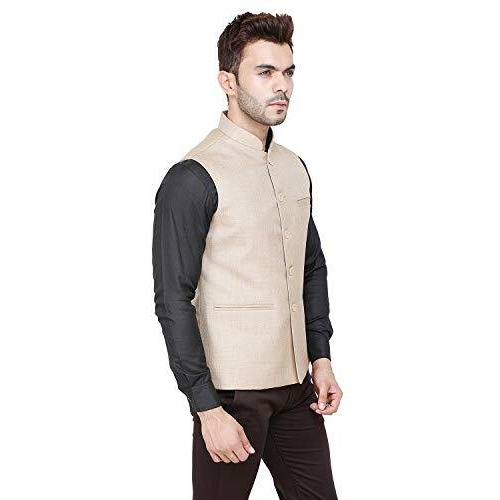 Badoliya & Sons Men's Designer Jute Nehru Jacket/Waist Coat (Beige)