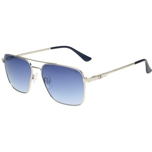 Tommy Hilfiger|Silver Full Frame Square Sunglasses|100% Uv Protected (Uv 400) Blue Gradient Faded Lens|Men's|Large|Th Troy C2 58 S