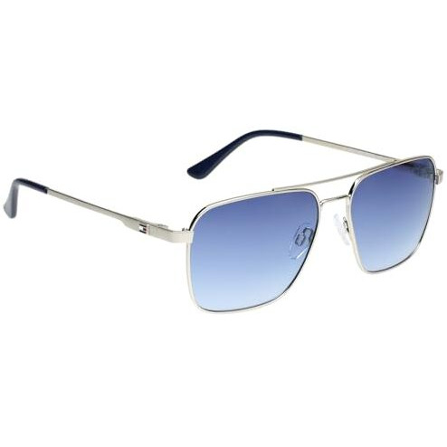 Tommy Hilfiger|Silver Full Frame Square Sunglasses|100% Uv Protected (Uv 400) Blue Gradient Faded Lens|Men's|Large|Th Troy C2 58 S