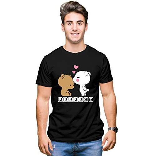 Hangout Hub Hh83 Men's & Women's Round Neck Regular Fit T-Shirt-Perfect Pair (BlackMen XlWomen L)-Pack Of 2-Couple T-Shirts