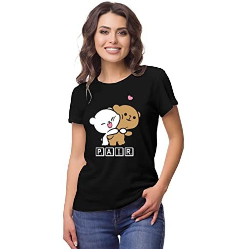 Hangout Hub Hh83 Men's & Women's Round Neck Regular Fit T-Shirt-Perfect Pair (BlackMen XlWomen L)-Pack Of 2-Couple T-Shirts