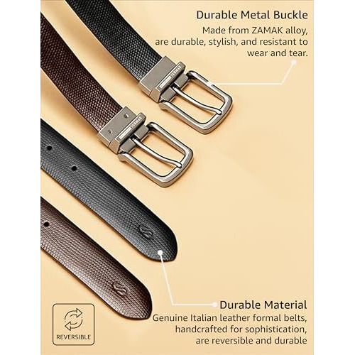 Symbol Premium Men's Reversible Textured Italian Leather Formal Belt (Brown/Black) (Snake Texture Brown_32-34)