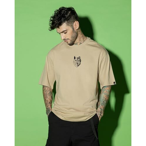 Bewakoof Men's Graphic Printed Oversized T-Shirt_620155_Brown_M