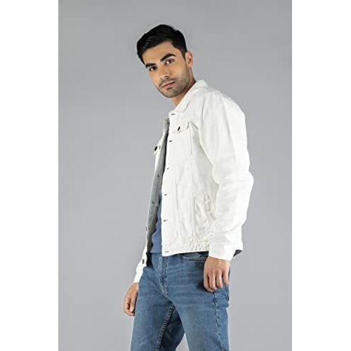 Dennis Lingo Men's Regular Fit Long Sleeve Button Down Panel Denim Jacket, Lightweight Trucker Jacket (White, L)