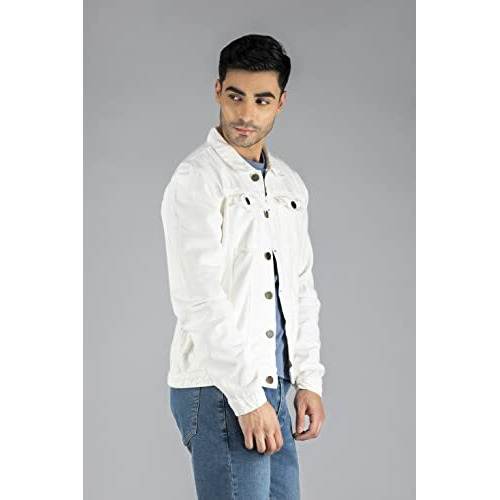 Dennis Lingo Men's Regular Fit Long Sleeve Button Down Panel Denim Jacket, Lightweight Trucker Jacket (White, L)