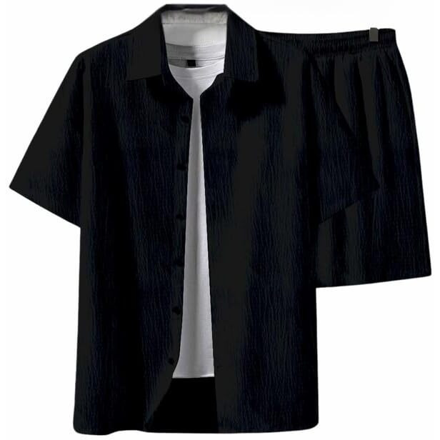 Miramichi Men's Stylish Shirt And Shorts Combo | Regular Fit | Self Design Pattern | Premium Cotton Viscose Blend Fabric | Perfect For Casual. (M, Black)