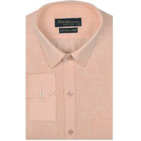 Accox Premium Breathable Cotton Linen Full Long Sleeves Plain Orange Regular Fit Formal Shirt For Men (S_Gcrfs24_42)