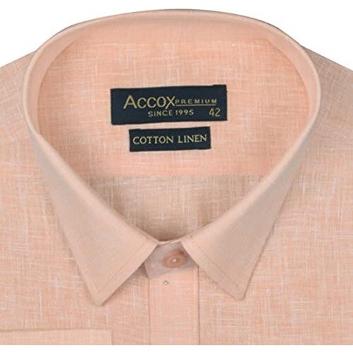 Accox Premium Breathable Cotton Linen Full Long Sleeves Plain Orange Regular Fit Formal Shirt For Men (S_Gcrfs24_42)