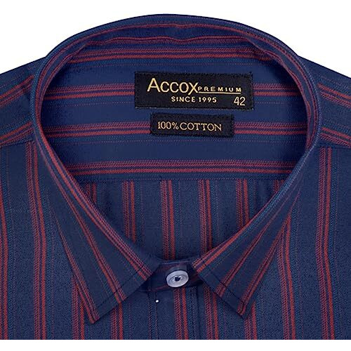 Accox Men's Cotton Half Sleeves Dark Striped Regular Fit Formal Shirt For Men(Gcr147_40) Blue