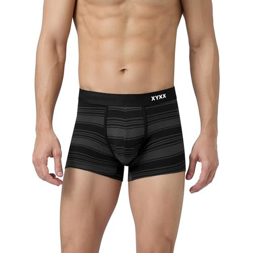 Xyxx Men's Pure Cotton Regular Striped Trunk (Pack Of 3) (Xy_Cr1_Trnk_01_2_3_Pacific Smoke Black+Opal Blue_L)
