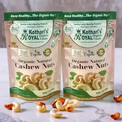 Kothari's Royal Organic Casew Nut 398 Gm (Pack Of 2) Whole Cashew Nut Kaju Crunchy Cashews