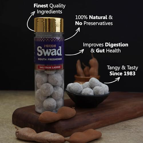 Swad Panjon Swad Pachak Ram Imli Tamarind Ladoo Candy, 1 Bottle, 130G